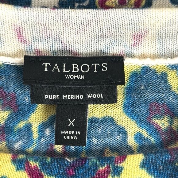 Talbots Merino Wool Lightweight Sweater Aqua Blue Yellow 3/4 Sleeve size X - Picture 8 of 10